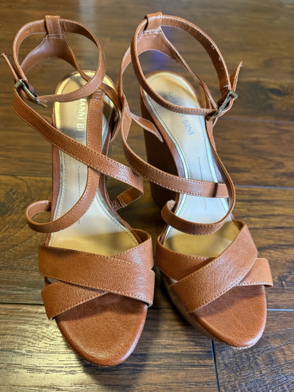Gianni Bini Platform Wedges | Brown Crisscross Strappy Boho Summer Sandal | 90s